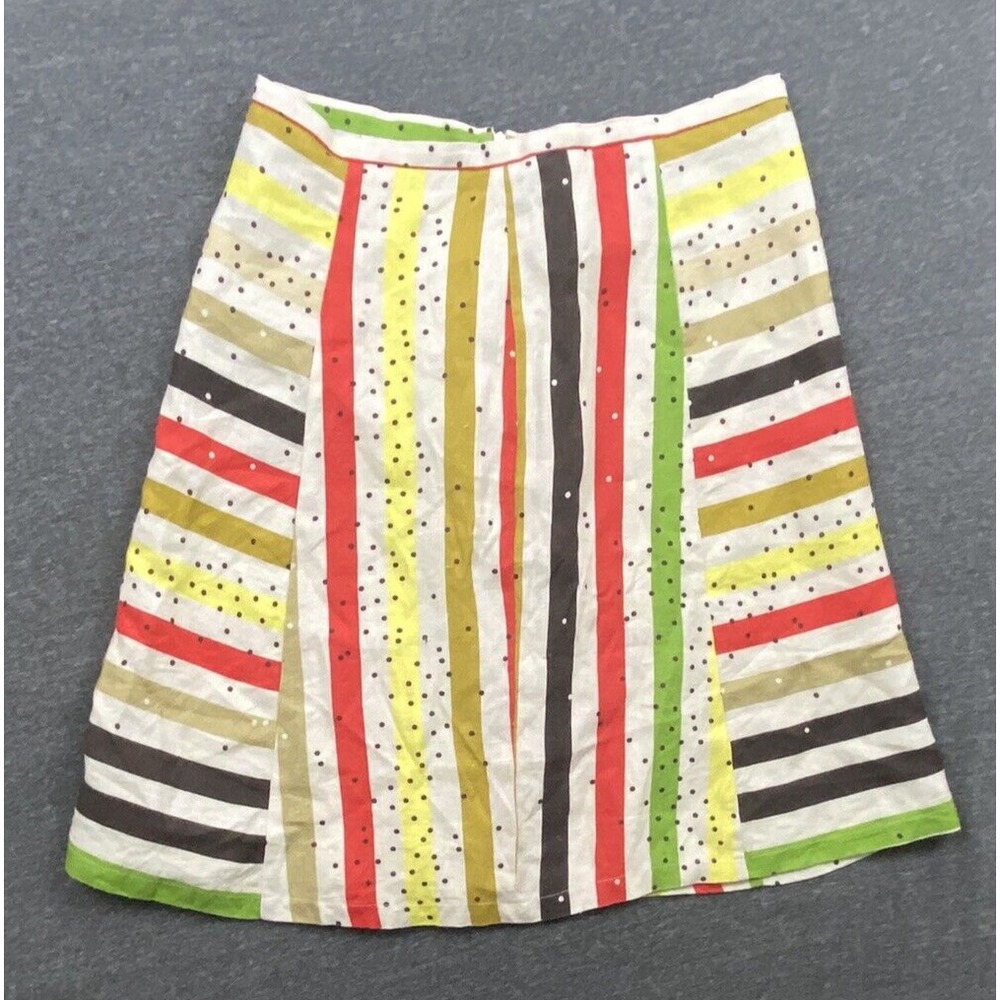 Acova Anthology Linen Skirt‎ Womens US 6-8 Multicolor Rainbow Striped Polka Dots